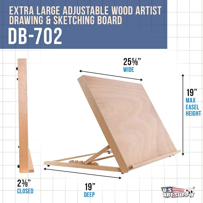 Photo 1 of U.S. Art Supply X-Large 25-5/8" Wide x 19" Tall (A2) Artist Adjustable Wood Drawing Board