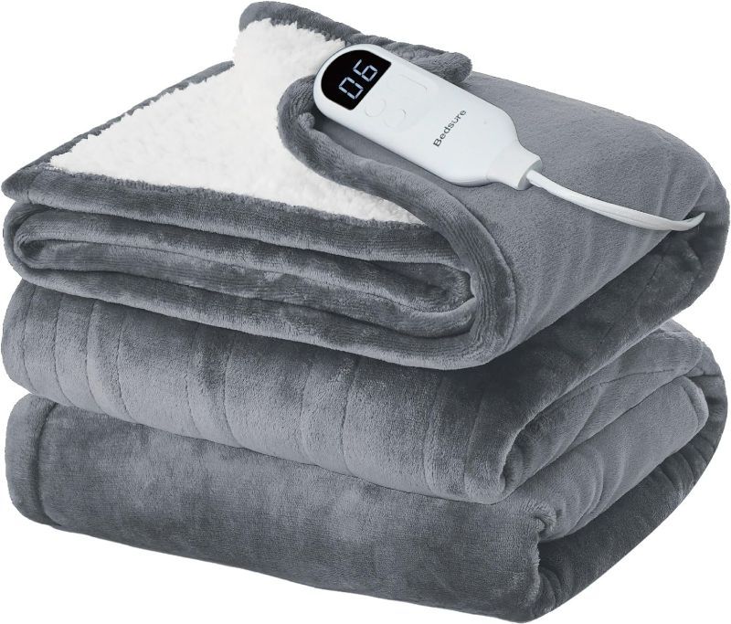 Photo 1 of Bedsure Heated Blanket Electric Twin/Full - Flannel Electric Blanket, Heating Blanket with 10 Time Settings, 6 Heat Settings, and 8 hrs Timer Auto Shut Off (62x84 inches, Grey)