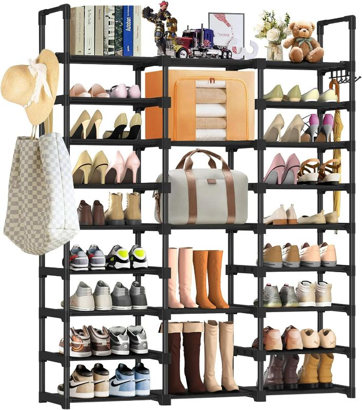 Photo 1 of Kayfia 9 Tiers Shoe Rack Shoe Organizer Storage with Non-Woven Fabric Tall Shoe Shelf Shoe Stand Holds 50-55 Pairs Boots Sturdy Metal Shoe Rack Stackable Free Standing Shoe Racks for Entryway, Black
