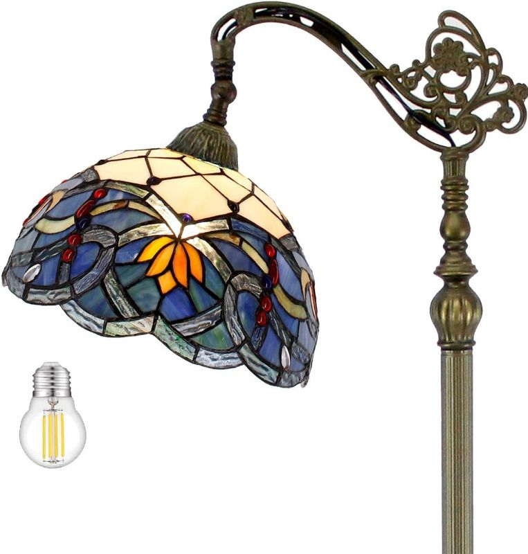 Photo 1 of WERFACTORY Tiffany Floor Lamp Blue Lotus Flower Stained Glass Arched Lamp 12X18X64 Inch Gooseneck Adjustable Corner Standing Reading Light Decor Bedroom Living Room S220 Series