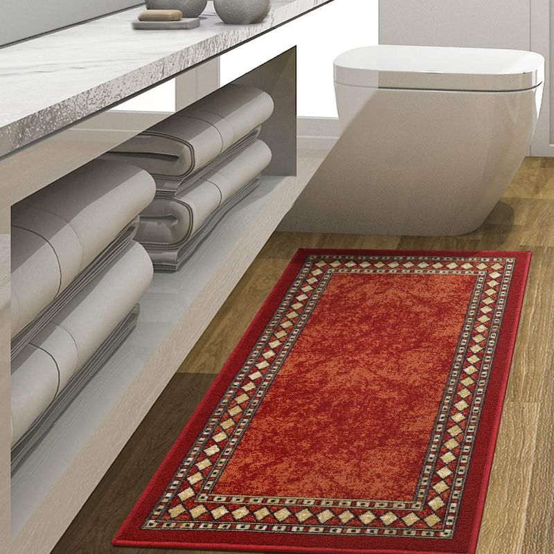 Photo 1 of Antep Rugs Alfombras Modern Bordered 2x4 Non-Skid (Non-Slip) Low Profile Pile Rubber Backing Kitchen Area Rugs (Maroon Beige, 2'3" x 4')