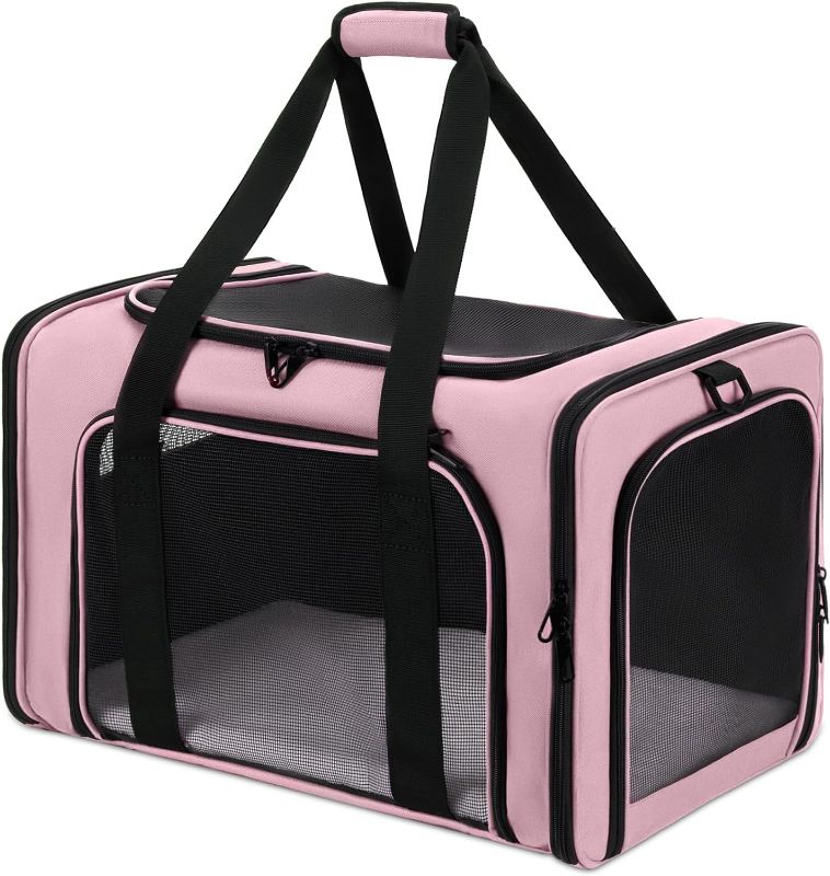 Photo 1 of Pet Carrier,Airline Approved Soft Sided Cat Carrier for Large Cat Medium Small Dog up to 25 lbs,Cat Travel Carrier with Adjustable Shoulder Strap,Collapsible,Portable,Large-Pink