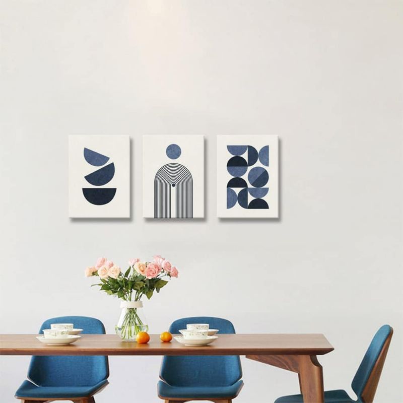 Photo 1 of Youshion Art Set of 3 Blue Wall Art Prints, Modern Mid Century, Minimalist Geometric Wall Art, Navy Blue Wall Prints, for Living Room Bedroom Bathroom Gallery Boho Room Wall Decor-16 x24