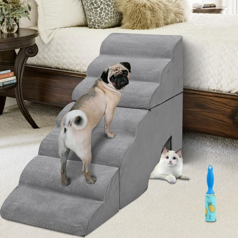 Photo 1 of Dog Stairs for Small Dogs High Beds, 7-step Dog Steps for 15-42" High Bed/Couch, Pet Stairs for Dogs to High Bed for Large/Old dogs cats,Non-Slip balanced Pet Dog stairs, Grey