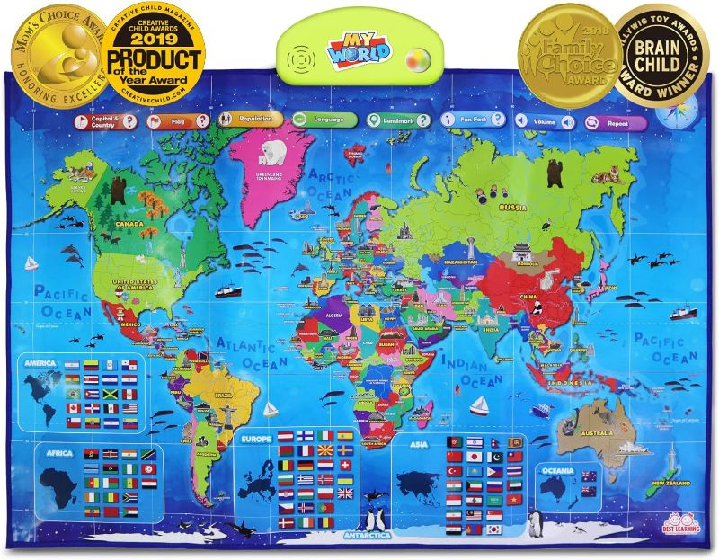Photo 1 of BEST LEARNING i-Poster My World Interactive Map - Educational Talking Toy for Children of Ages 5 to 12 Years Old - Geography Learning Game as a Birthday Gift for Kids Ages 8-12