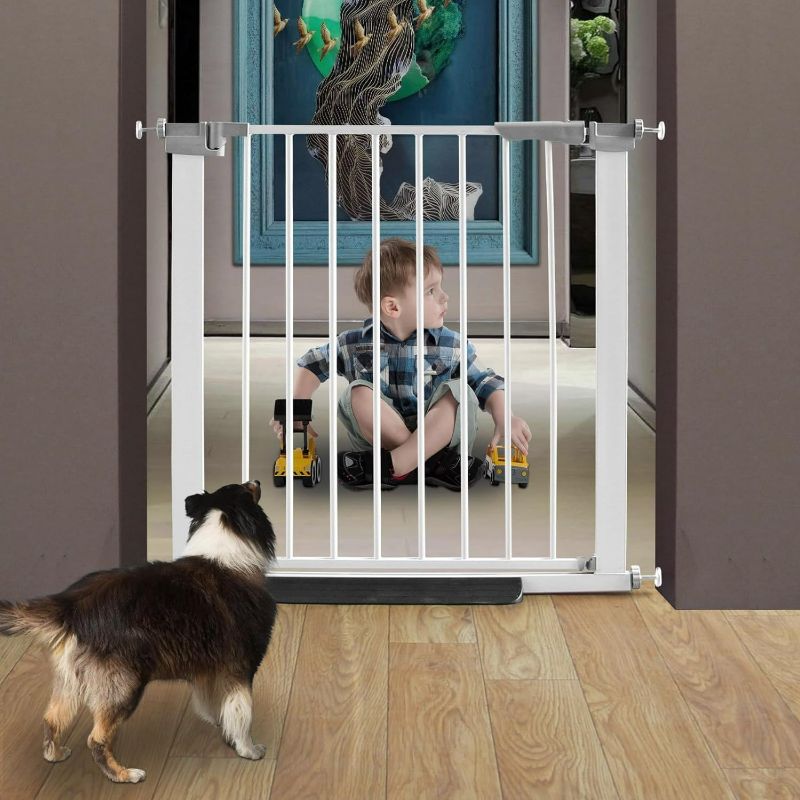 Photo 1 of Auto Close Retractable Dog Gate for The House, Easy Install Pressure Mounted Pet Gates for Doorways, Walk Thru Baby Gate,Safety Gate for Dog, 30.7" High, Fits Between 30" and 33.4"
