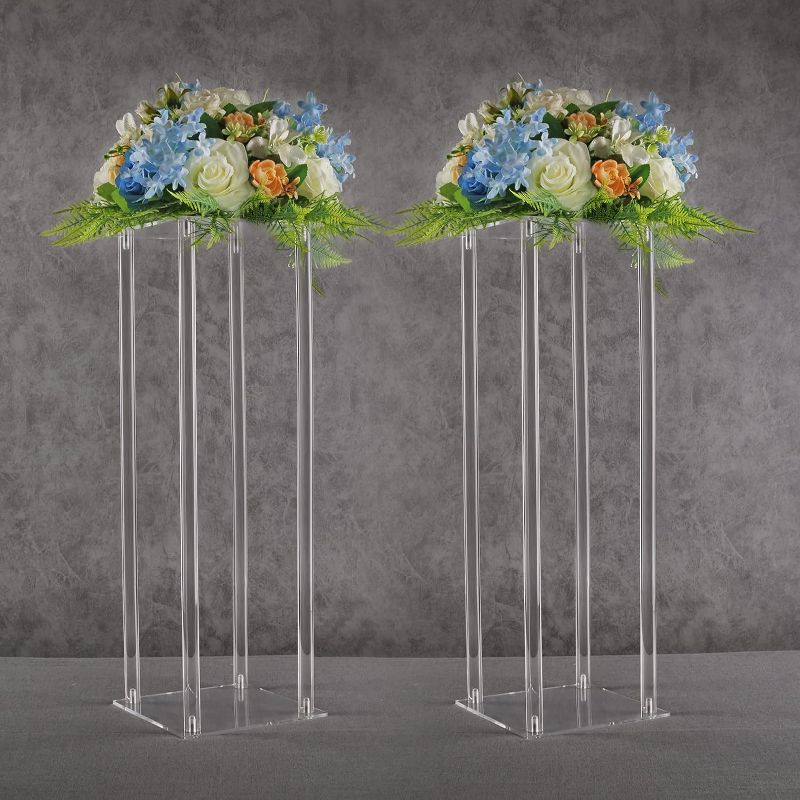 Photo 1 of YALLOVE Acrylic Flower Stand, Set of 2 Clear Pedestal, 23.6 Inch Tall Vases for Wedding Event Party Props, Home Decor