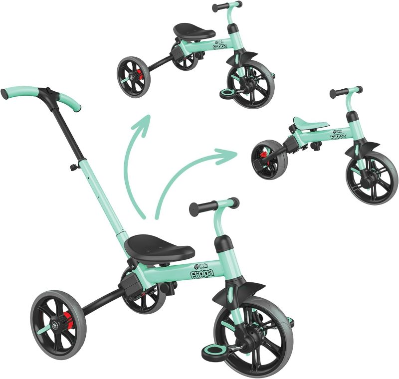 Photo 1 of Yvolution 3 in 1 Toddler Trike Velo Flippa Push Tricycle Toddler Balance Bike with Parent Steering Push Handle for Boys Girls 2-5 Years Old (Green)
