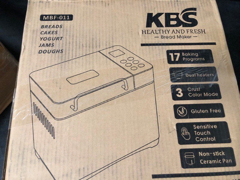 Photo 2 of KBS 17-in-1 Bread Maker-Dual Heaters, 710W Machine Stainless Steel with Gluten-Free, Dough Maker,Jam,Yogurt PROG, Auto Nut Dispenser,Ceramic Pan& Touch Panel, 3 Loaf Sizes 3 Crust Colors,Recipes