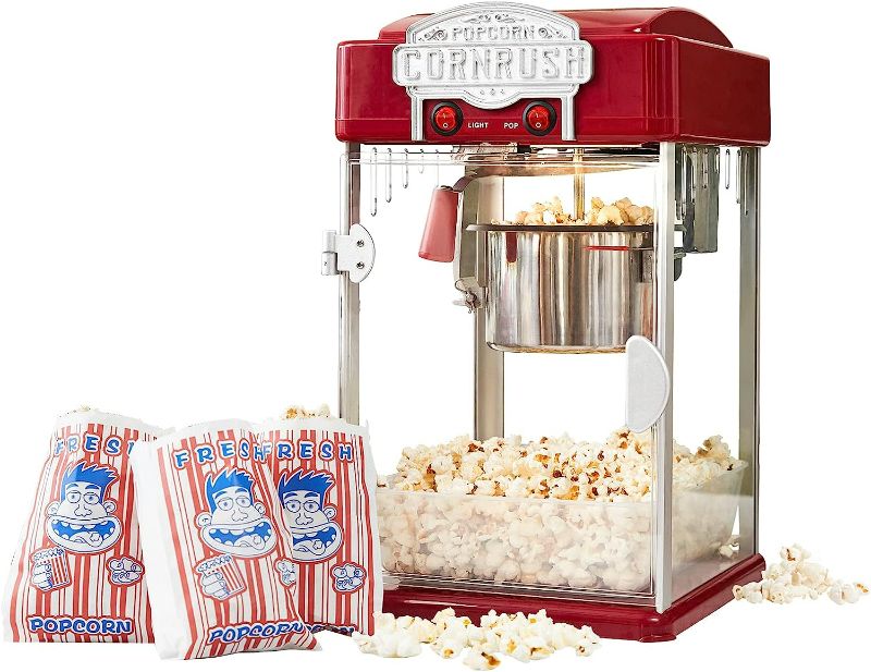 Photo 1 of Popcorn Popper Machine-4 OZ Vintage Professional Popcorn Maker Theater Style with Nonstick Kettle Warming Light and Serving Scoop. (Red)