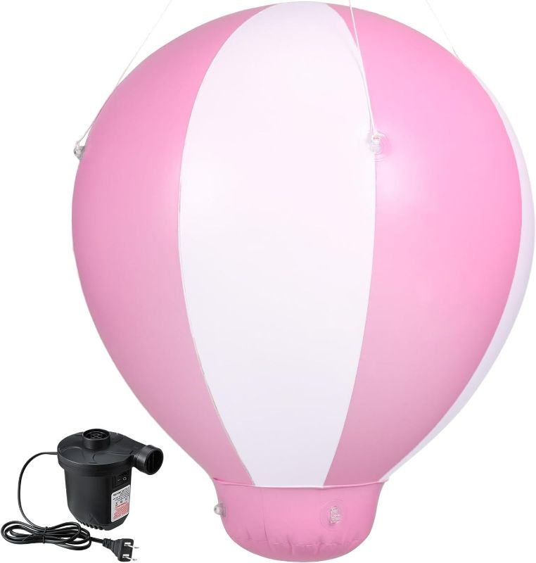 Photo 1 of 3ft Half Hot Air Balloon with Air Pump Inflatable Baby Shower Party Hanging Balloon for Girls Boys Baby Indoor Outdoor Decoration for Kids Birthday Nursery Wedding Exhibitions (Pink)