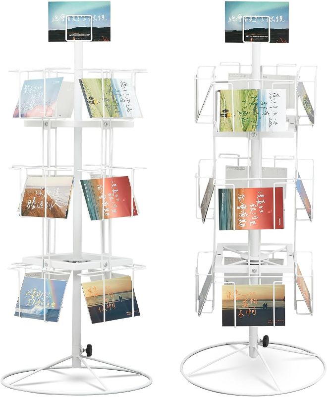 Photo 1 of Zonon 2 Pcs 12 Pocket 3 Tier Metal Rotating Card Display Stand for 5"x7" Cards Rotating Countertop Greeting Card Rack Spinning Postcard Greeting Card Holder for Grocery Stores Retail Floor Showcase