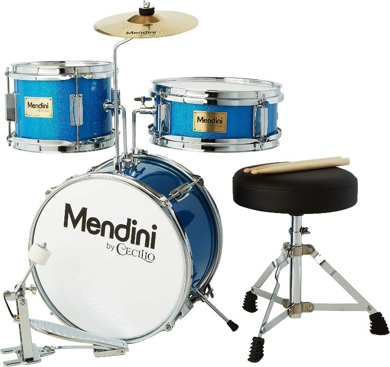 Photo 1 of Mendini by Cecilio Kids Drum Set - Junior Kit w/ 4 Drums (Bass, Tom, Snare, Cymbal), Drumsticks, Drum Throne - Beginner Drum Sets & Musical Instruments