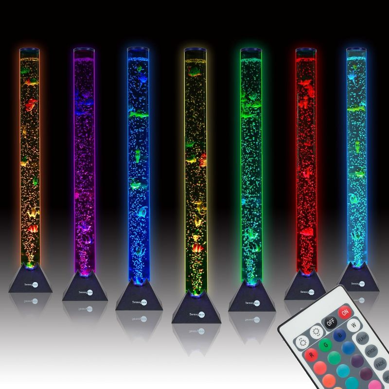 Photo 1 of 3.9 ft Bubble Tube Floor Lamp w 10 Fish, 20 Color Remote and Tall Water Tower Tank is Best LED Aqua Night Light for Kids Bedroom, Autism or Fake Aquarium Column Stand for Living Room Decor