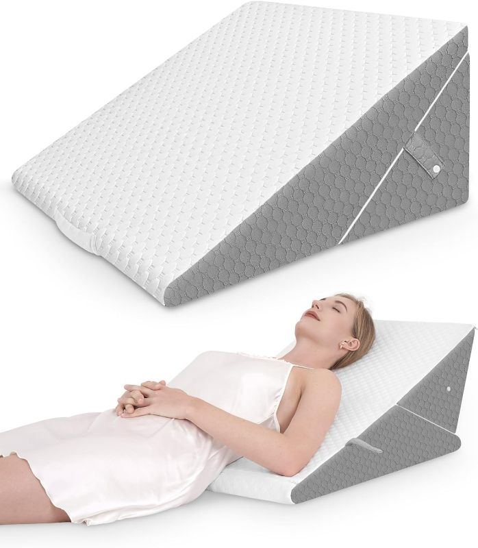 Photo 1 of Forias Wedge Pillow for Sleeping 7-in-1 Foldable Bed Wedge Pillow for After Surgery 9 &12 Inch Adjustable Memory Foam Triangle Pillow Wedge for Acid Reflux Gerd Snoring Back Knee Pain