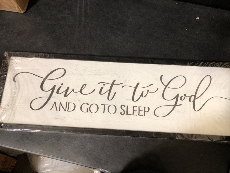 Photo 2 of Give It to God and Go to Sleep Sign: Farmhouse Bedroom Wall Decor Above Bed Rustic Country Master Bedroom Hanging Decor Framed Country Plaque 12" x 40"