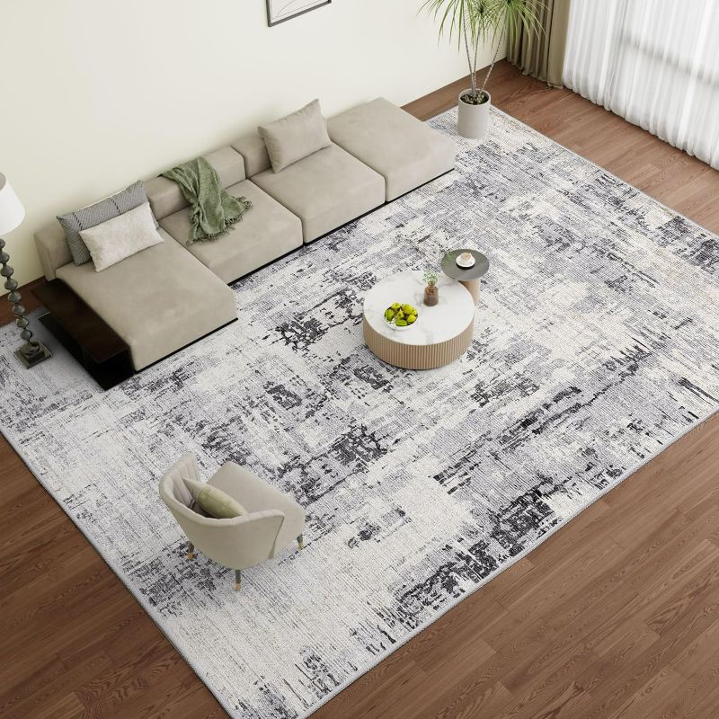 Photo 1 of Vamcheer Washable Abstract Area Rug - Contemporary Style for Living Room, Bedroom, Kitchen - Machine Washable Rug for Living Room - Non-Shedding and Easy-Cleaning - Grey 9x12 ft