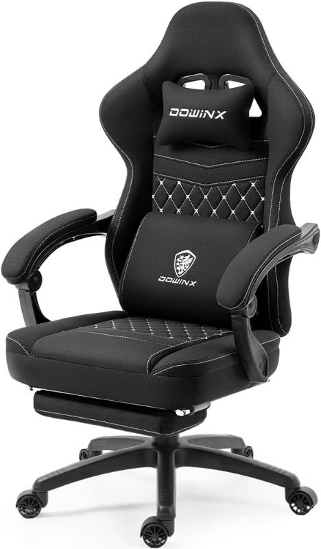 Photo 1 of Dowinx Gaming Chair Breathable Fabric Computer Chair with Pocket Spring Cushion, Comfortable Office Chair with Gel Pad and Storage Bag,Massage Game Chair with Footrest,Black