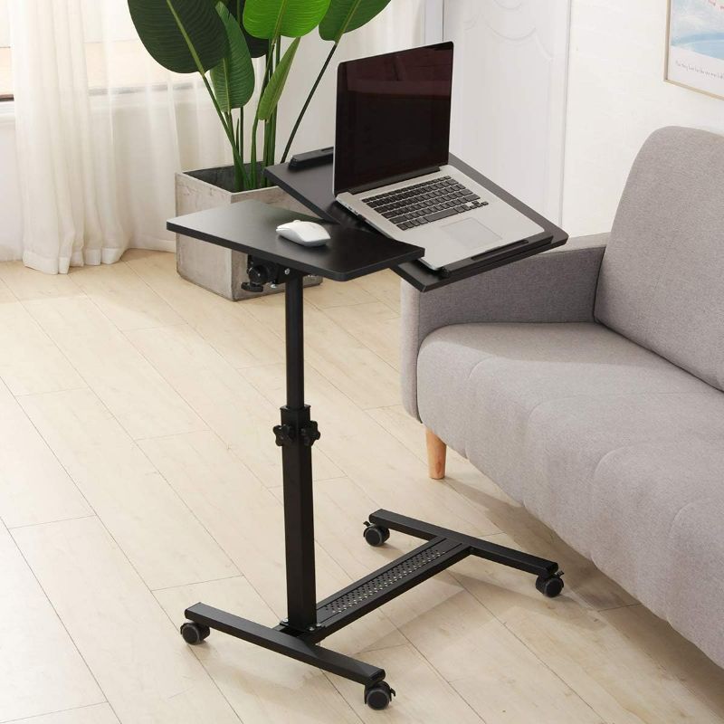 Photo 1 of Over Bed Table with Wheels Adjustable | Rolling Laptop Table Overbed Desk Hospital Tray Table Sofa Chair Side Table (Black)