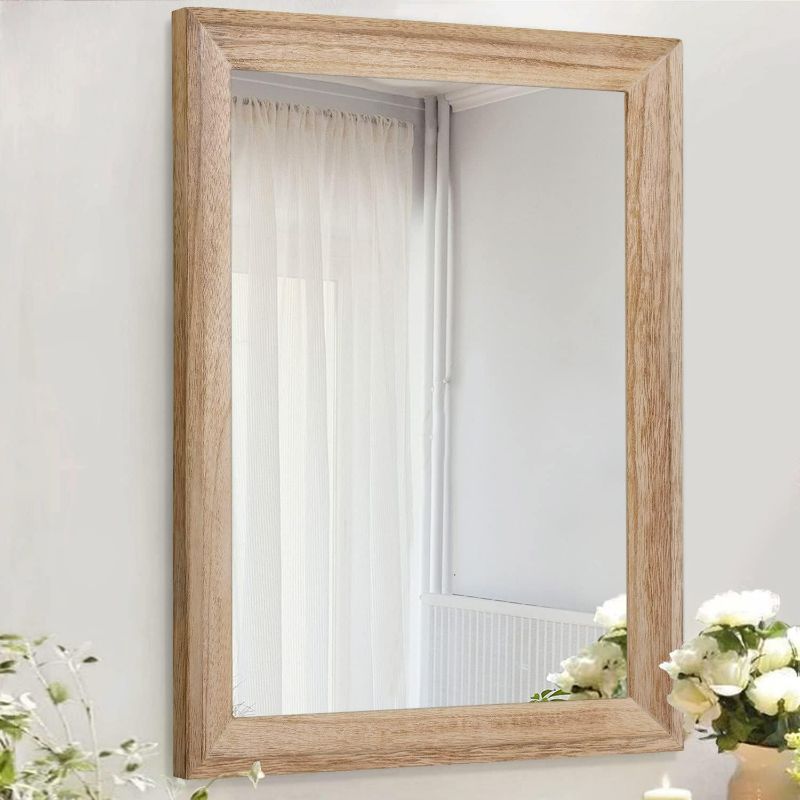 Photo 1 of AAZZKANG Rustic Mirrors for Wall Rectangle Wood Frame Mirror 28"x20" Farmhouse Bedroom Bathroom Decorative Mirror