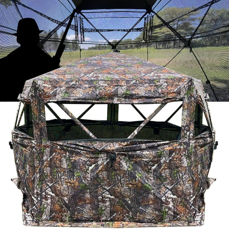 Photo 1 of Extra Large Tall 3-4 Person 5-Sided Hunting Blind 288 Degree See Through Ground Camouflage Portable Pop Up Turkey Deer Blinds Tent