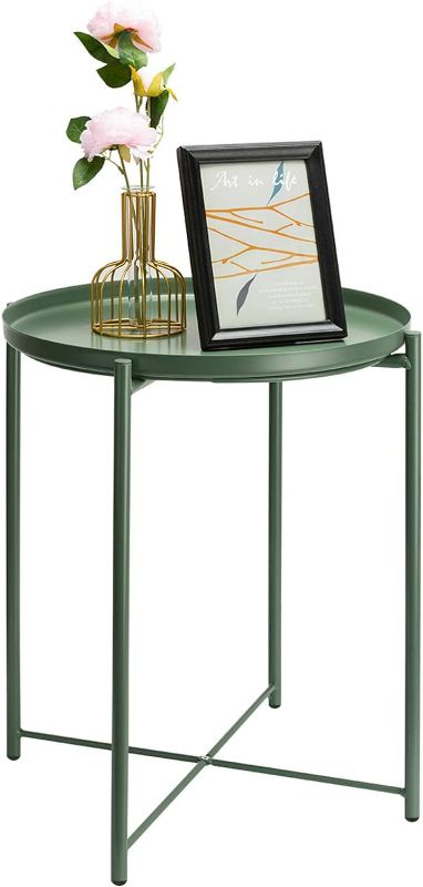 Photo 1 of danpinera Side Table, End Table for Small Spaces Accent Metal Bedside Table Round Small End Table, Outdoor Side Table Accent Patio Side Table Anti-Rust and Waterproof Dark Green