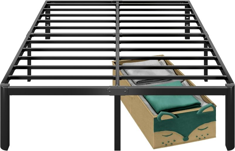 Photo 1 of 18 Inch Queen Bed Frame with Round Corners, Heavy Duty Metal Platform Bed Frame Queen Size, Noise Free, No Box Spring Needed, Easy Assembly - Sturdy and Elegant, Black