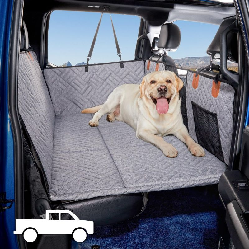 Photo 1 of Dog Back Seat Extender for Truck,Truck Dog Seat Cover Back Seat,Dog Hammock for Truck,Dog Bed for Truck,Non Inflatable Car Bed Mattress Pet Seat Covers for F150/RAM1500/Silverado (Gray)