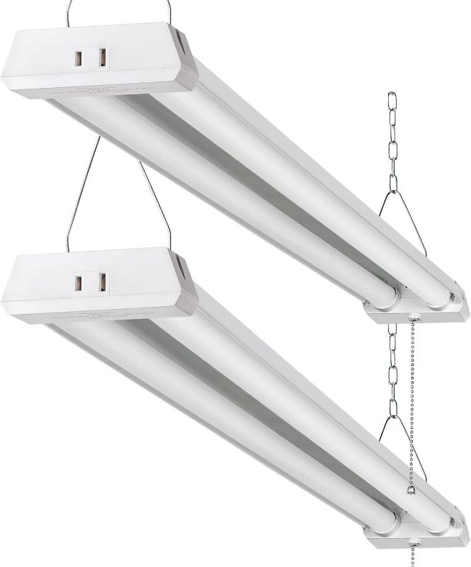 Photo 1 of 4FT Linkable 42W 4800LM 5000K LED Ceiling Lights for Garages, Pull Chain ON/Off, Linear Work Light Fixture with Plug, 2 Pack