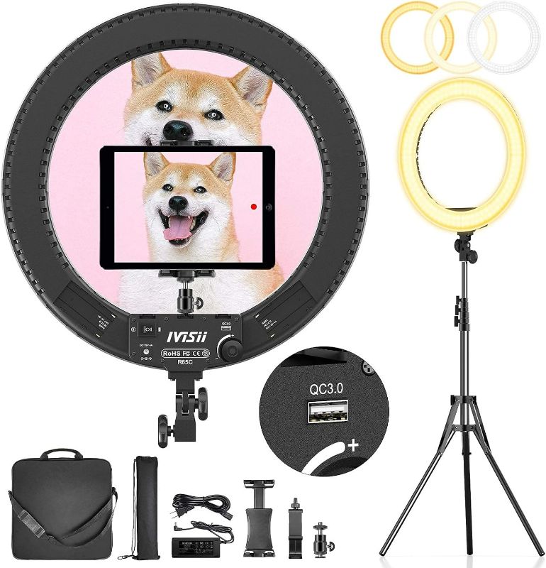 Photo 1 of 18 inch Ring Light with Stand and Phone Holder & Ball Head, 60W Bi-Color 3000-5800K, Professional Ring Light with Tripod for Makeup, Vlog, Tattoo, Large Ring Light for Phone, Camera, Tablet