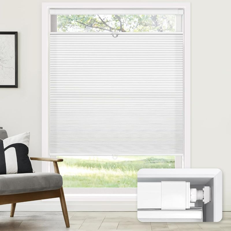 Photo 1 of LazBlinds No Tools No Drill Cordless Cellular Shades, Top Down Bottom Up (TDBU) Honeycomb Shades for Home, Light Filtering Thermal Insulation Blinds for Windows, 20" W x 48" H, White