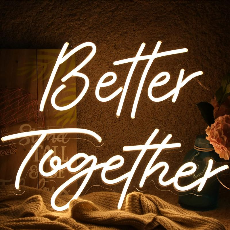 Photo 1 of ATOLS Better Together Large Neon Sign for Wall Decor,with Dimmer Switch,Wedding Decoration,Warm White 23.5x10.5 & 17.5x8.5Inch (Power Adapter included)