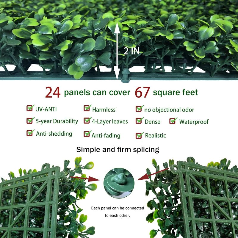 Photo 1 of Artificial Grass Wall Backdrop Panels,20X20 in 24P UV-Anti Greenery Boxwood Panels for Indoor Outdoor Green Wall Decor & Ivy Fence Covering Privacy