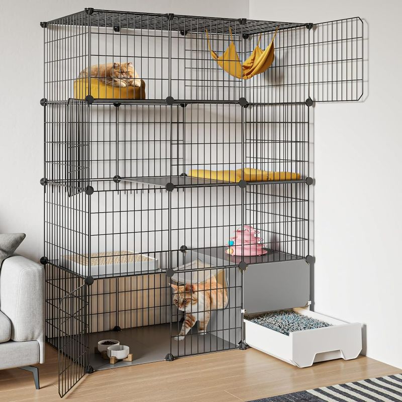 Photo 1 of Cat Cage with Litter Box,4-Tier DIY Cat Enclosures Large Playpen Detachable Metal Wire Kennel Indoor Crate Large Exercise Place Ideal for 1-2 Cat,41.3" L x 17.8" W x 55.1" H