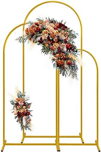 Photo 1 of Metal Wedding Arch Backdrop Stand,3-Piece Gold Arch Backdrop Stand for Wedding Ceremony Bridal Party Birthday Party Balloon Arch Decoration(Gold)