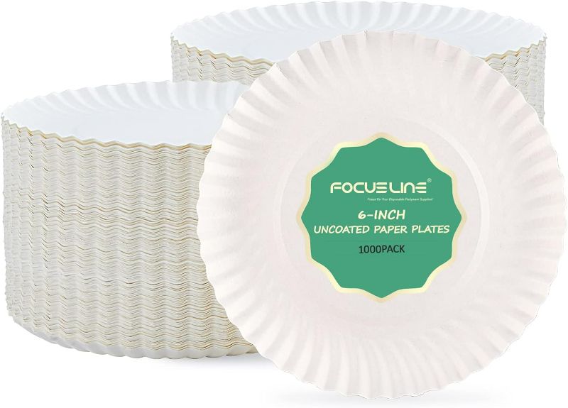 Photo 1 of FOCUSLINE 6 Inch Paper Plates 1000 Count, White Paper Plates Uncoated, Everyday Disposable Dessert Plates 6" Small Paper Plates Bulk 1000 Count