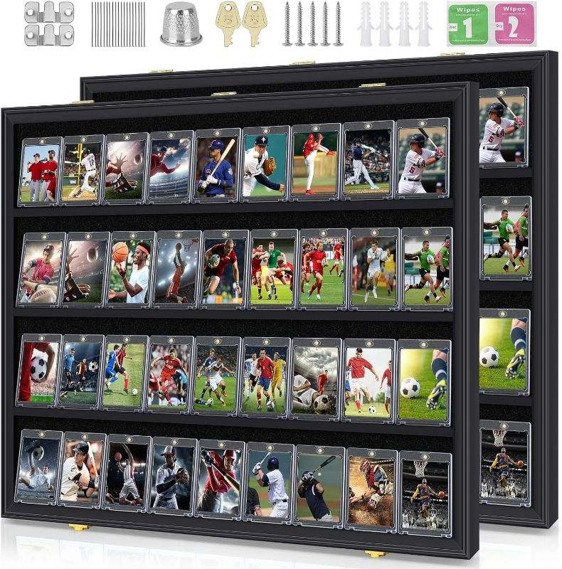 Photo 1 of Mlikero Baseball Card Display Case,36 Graded Large Black Sports Card Display Case,Sturdy Lockable Acrylic Display Case with 98% UV Protection Clear View for Baseball Basketball Trading Cards……