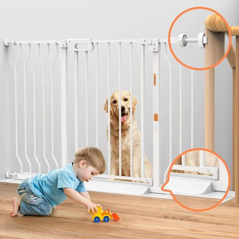 Photo 1 of Mom's Choice-GROWNSY Baby Gate for Stairs, 29.5"-48.4" Pressure Mounted Baby Gate for Top of Stair&Doorway with V-Shaped Rods, Anti-Trip Pedal, Extra Wide Stairs Dog Gate Easy Install w/Red Reminder