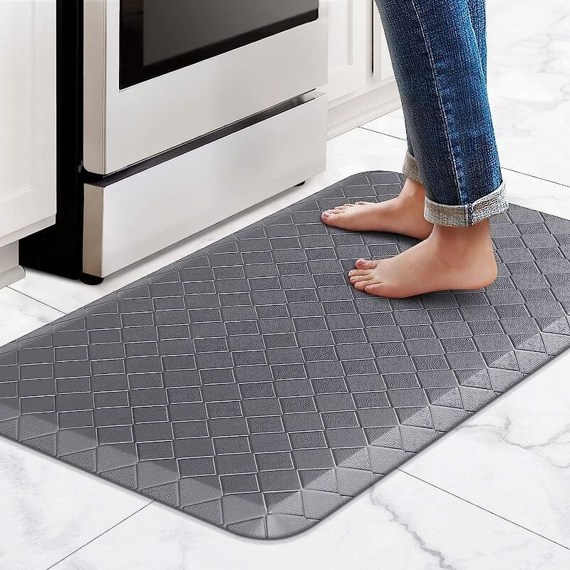 Photo 1 of HappyTrends Kitchen Mat Cushioned Anti-Fatigue Kitchen Rug,17.3"x 28",Thick Waterproof Non-Slip Kitchen Mats and Rugs Heavy Duty Ergonomic Comfort Rug for Kitchen,Floor,Office,Sink,Laundry,Grey