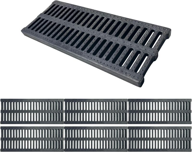 Photo 1 of 6 Pack Polymer Plastic Channel Drain Grate-19.7x7.9x1 in Durable Trench Cover,Total Length 118 in Polymer Drain Strainer,Outdoor Drain Grates for Yard Fence Sidewalk Patio Houseside