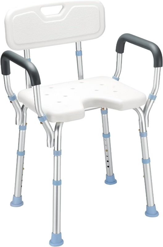 Photo 1 of OasisSpace Heavy Duty Shower Chair with Back and Arms 300lb, Bathtub Chair with Handles - Medical Tool Free Shower Cutout Seat for Handicap, Disabled, Seniors & Elderly
