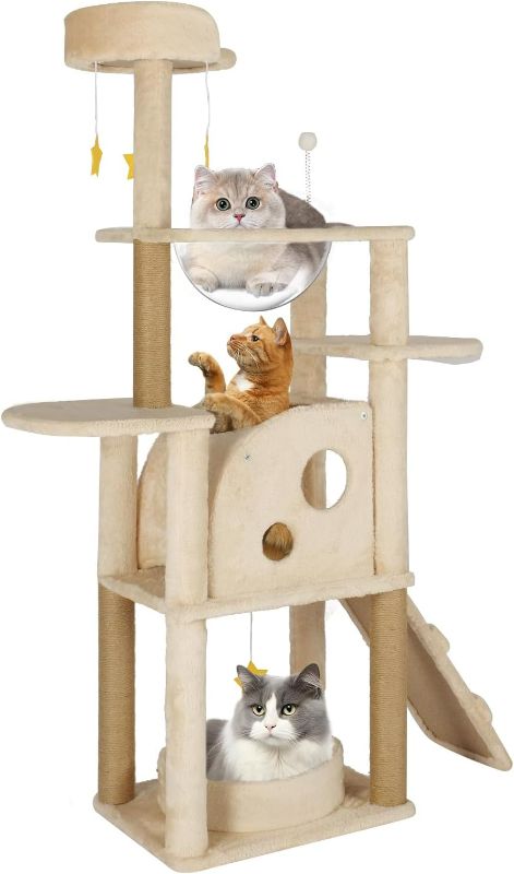 Photo 1 of AGUPET Pet Friendly Cat Furniture,Cat Tree with Scratching Post, Large Cat Tower,Cat Condos for Indoor Cats,Small and Medium Cats, Easy to Put Together,Well Made,Beige