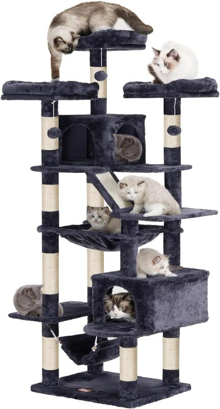 Photo 1 of Heybly Cat Tree, 73 inches Tall Cat Tower for Large Cats 20 lbs Heavy Duty for Indoor Cats,Big Cat Furniture Condo for with Padded Plush Perch, Cozy Basket and Scratching Posts Smoky Gray HCT030G