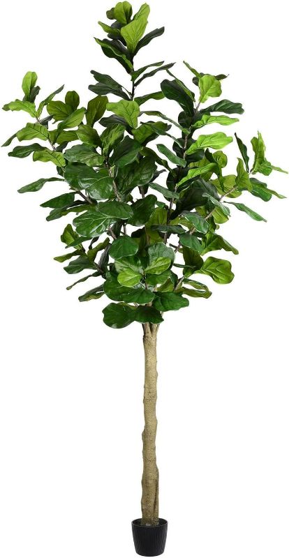 Photo 1 of Vickerman Everyday Faux Fiddle Leaf Fig Tree 10ft Tall Green Silk Artificial Indoor Fiddle Plant with 184 Large Fiddle Leaves Single Stem Home Office Decor