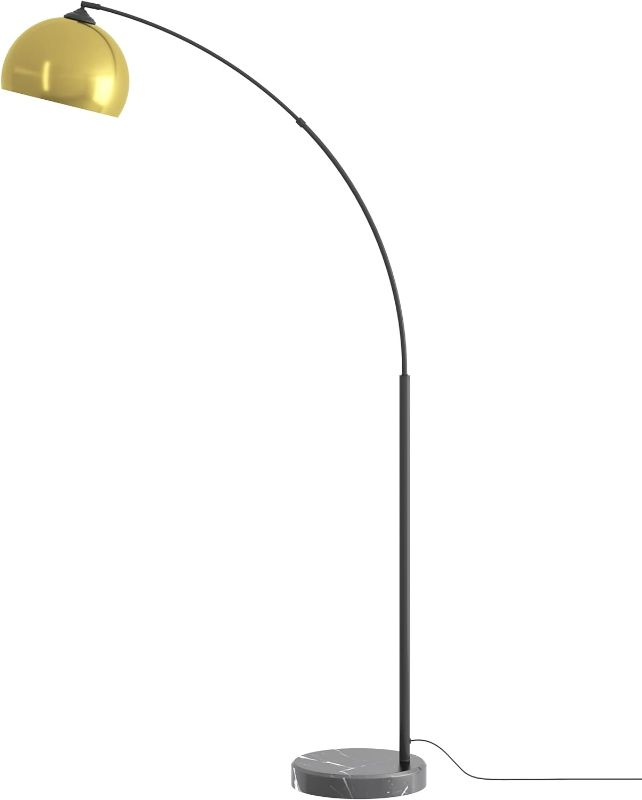 Photo 1 of GETINLIGHT 66" Modern Antique Brass Arc Floor Lamp with Inner Gold Metal Shade and Black Marble Base, LED Bulb Included, IN-0806-1-AG