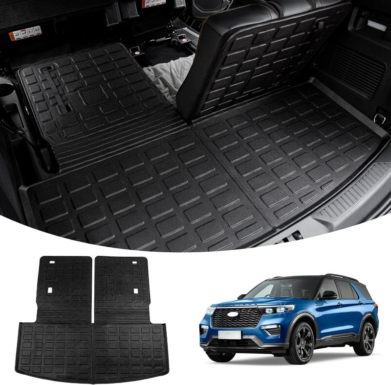 Photo 1 of Cargo Mat Compatible with 2020-2024 Ford Explorer Trunk Mat Cargo Liner Seat Back Cover Protector TPE All Weather Trunk Liner 2023 Explorer Accessories (Trunk Mat with Backrest Mats)