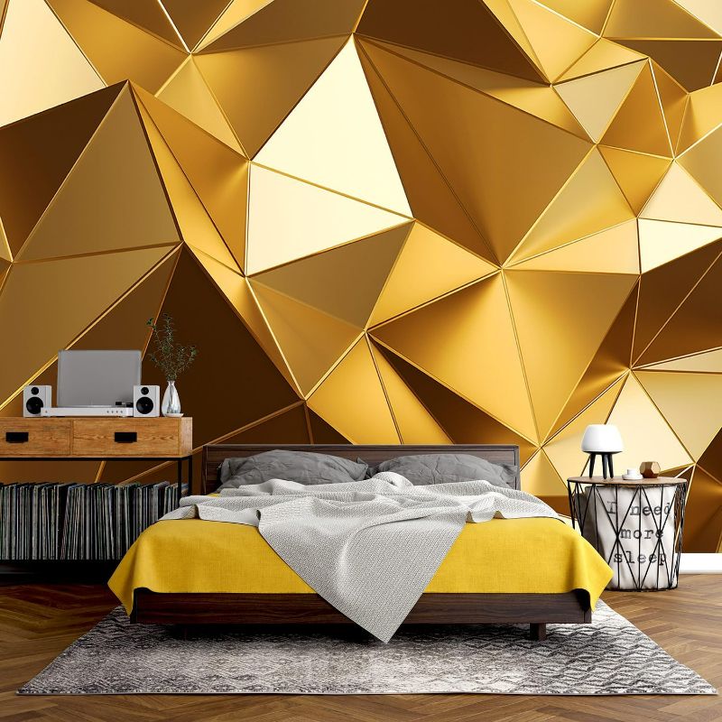 Photo 1 of 3D Golden Geometry Wallpaper Decorative Metal Polygon Mural for Bedroom (Not Peel and Stick)
