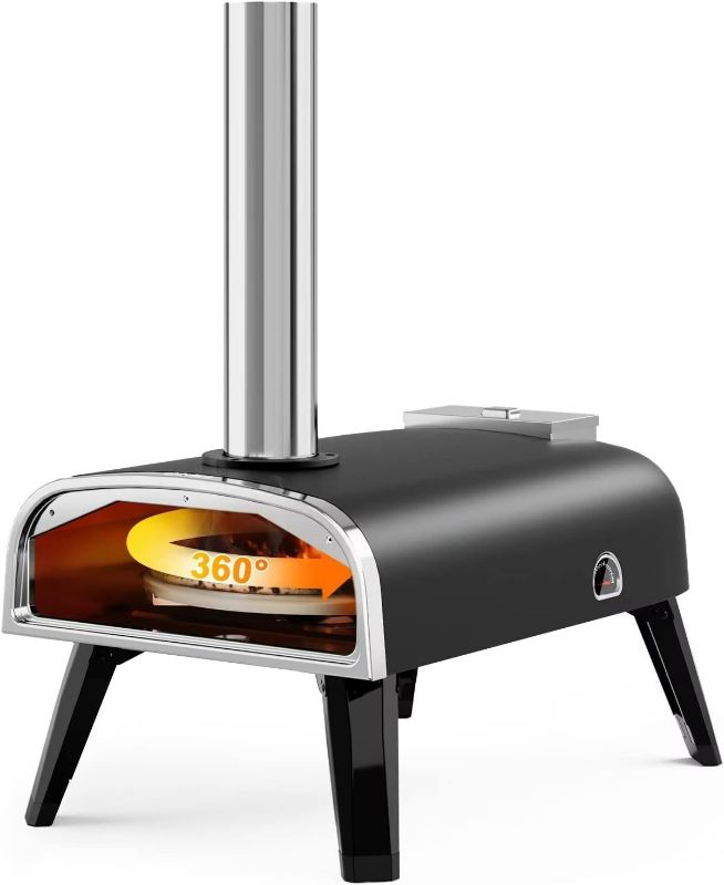 Photo 1 of Outdoor Pizza Oven aidpiza 12" Wood Pellet Pizza Ovens With Rotatable Round Pizza Stone Portable Wood Fired with Built-in Thermometer Pizza Stove for Outside Backyard Camping Picnics