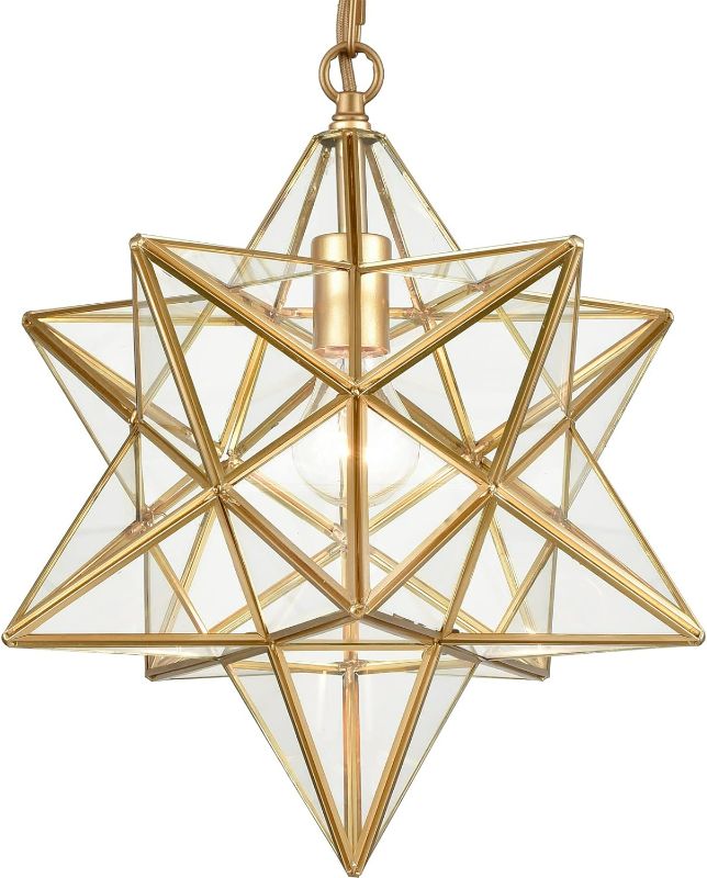 Photo 1 of DANSEER Moravian Star Light Modern Brass Pendant Light 15 Inches with Clear Glass Shade