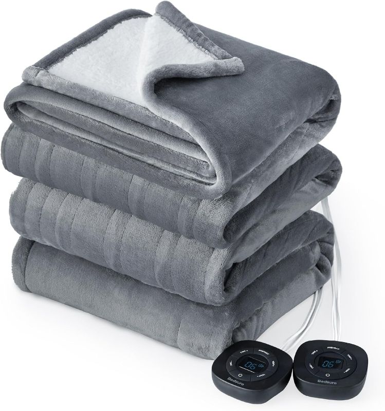 Photo 1 of Bedsure Flannel Electric Blanket Queen - Flannel Heated Blanket with 10 Heat Settings, Heating Blanket with 10 Time Settings, 8 hrs Timer Auto Shut Off, and Dual Control (84x90 inches, Grey)